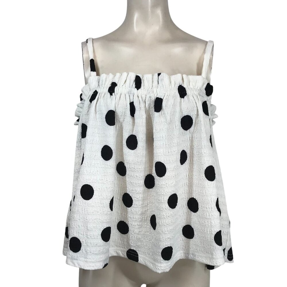CURRENT AIR - WOMEN'S LARGE - WHITE BLACK POLKA DOTS SLEEVELESS SQUARE NECK TOP